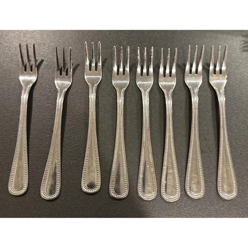 LibertyWare Stainless Steel Primrose Beaded Seafood Forks Fork‎ Set Of 8 Vintage